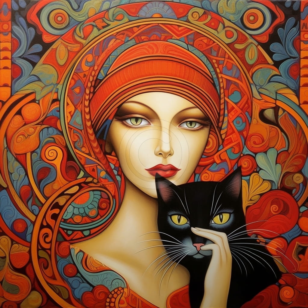 Woman with a black cat