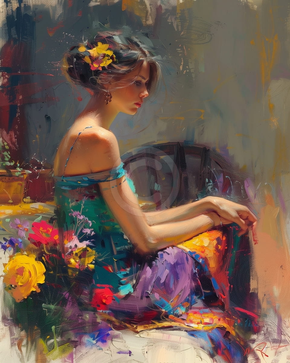 Mujer Elegante con Flores en el Cabello