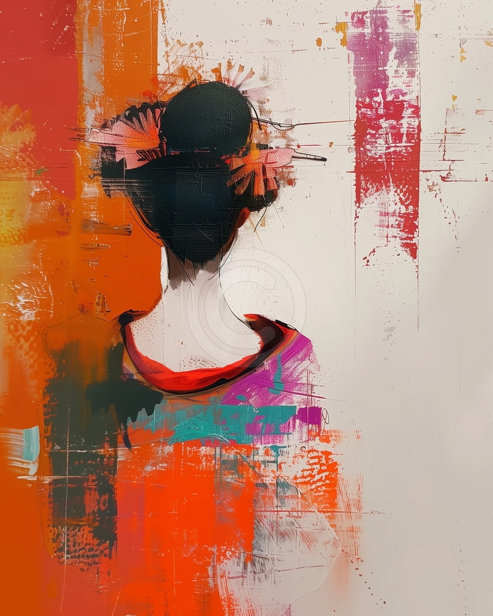 Mujer Japonesa de Espaldas con Adornos en el Cabello