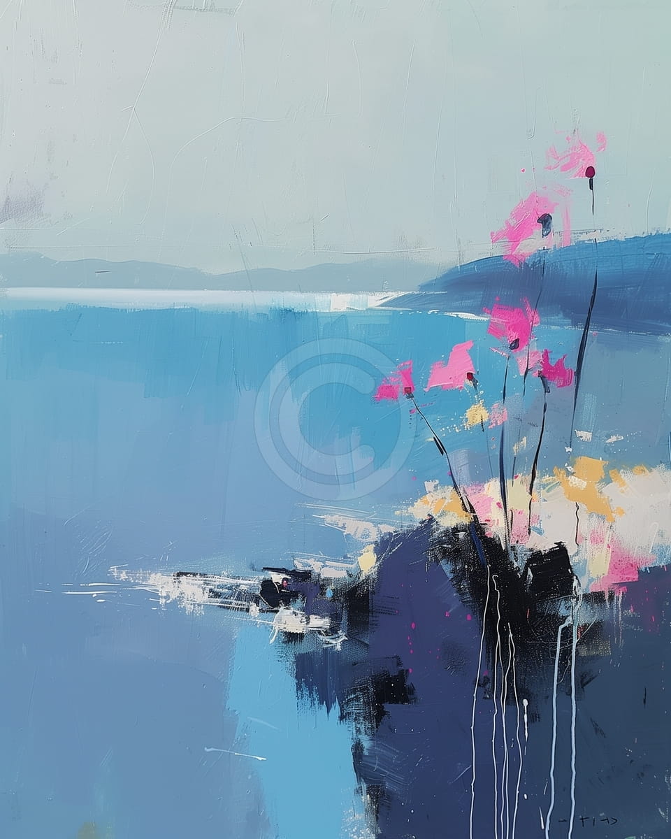 Cliffside Flowers over Blue Sea