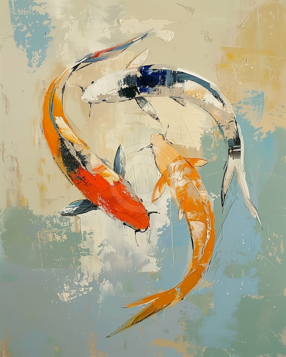 Drei Koi-Fische in Kreisbewegung