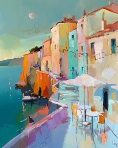 Calle Junto al Mar con Casas de Colores y Terraza