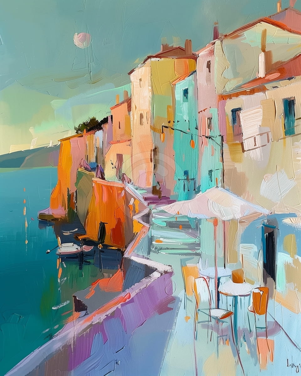 Calle Junto al Mar con Casas de Colores y Terraza