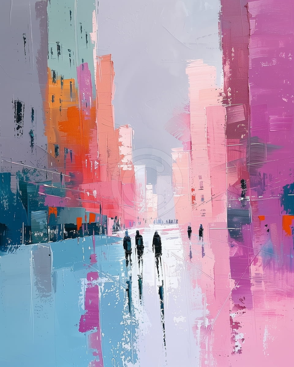 Abstract City Street with Walking Figures