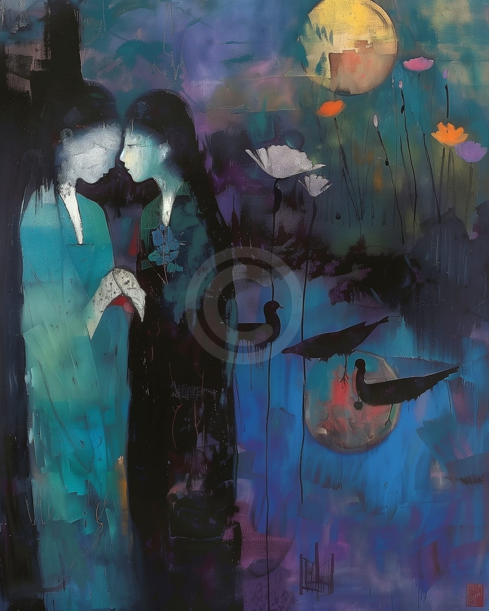 Dos mujeres bajo la luz de la luna