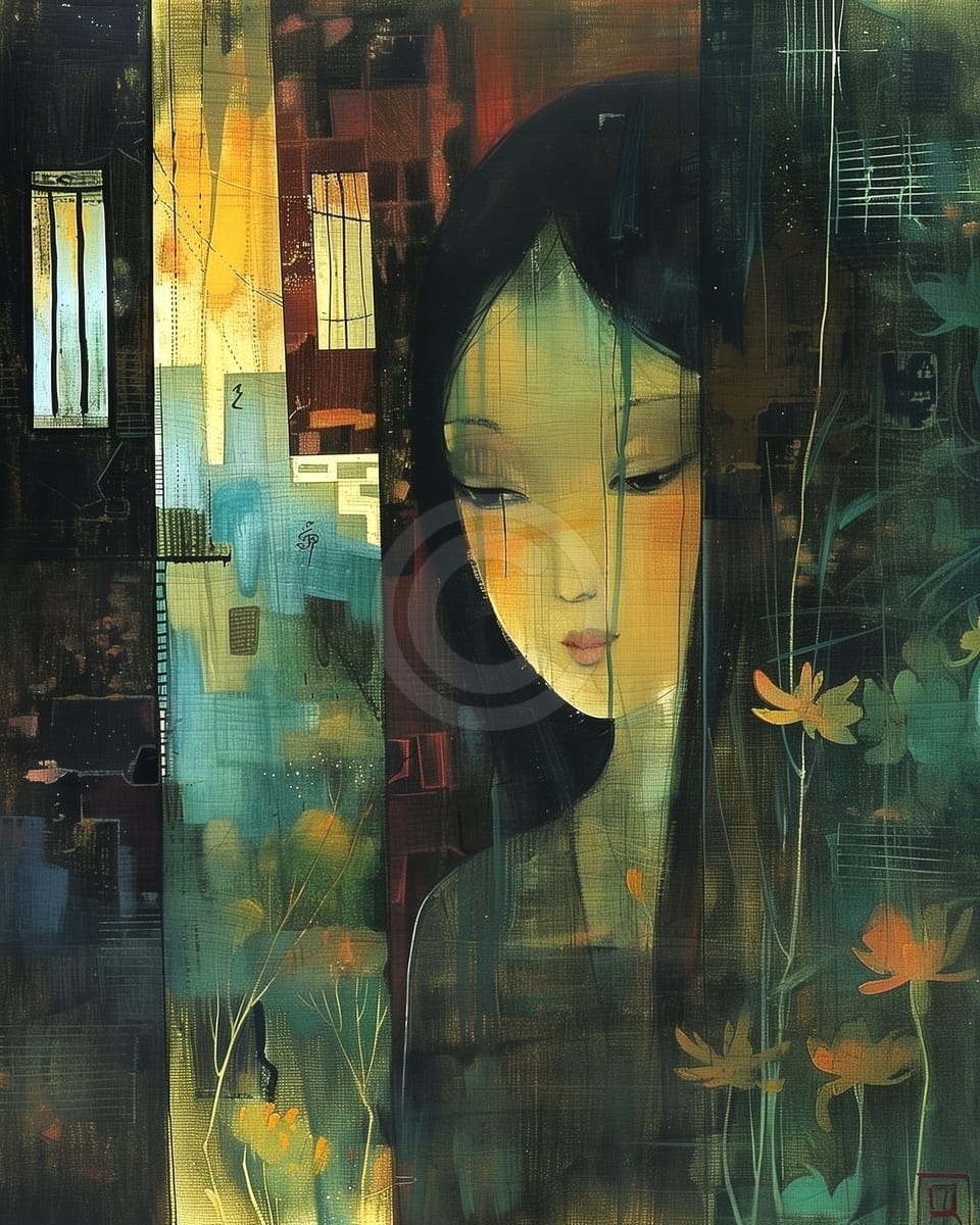 Femme derrière le voile de lumière