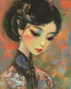 Femme avec Boucles d&rsquo;Oreilles et Col Brod&eacute;