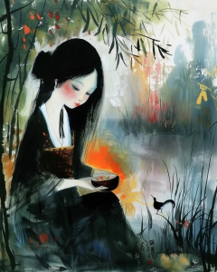 Woman Holding Bowl by the Water