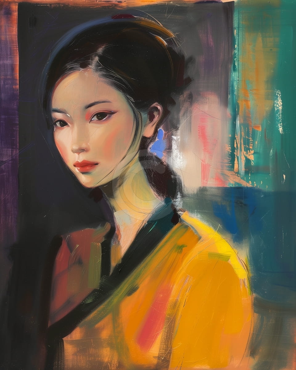 Retrato de mujer con vestido amarillo