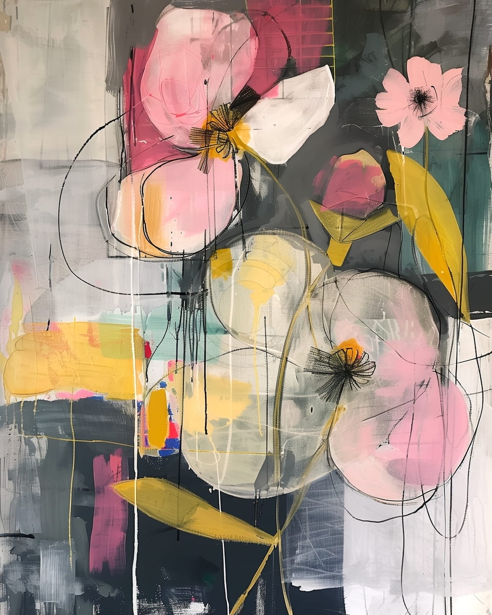 Abstract Flowers with Yellow Leaves