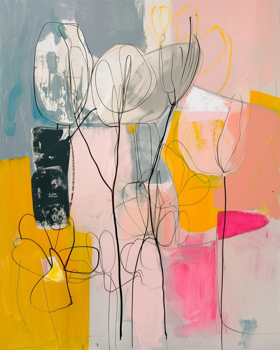 Abstract Flowers on Color Blocks