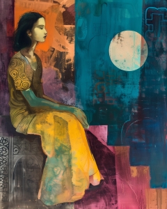 Frau im Gelben Rock bei Mondschein