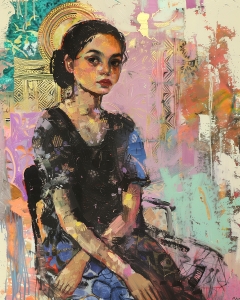 Sitzende Frau mit Goldener Aureole