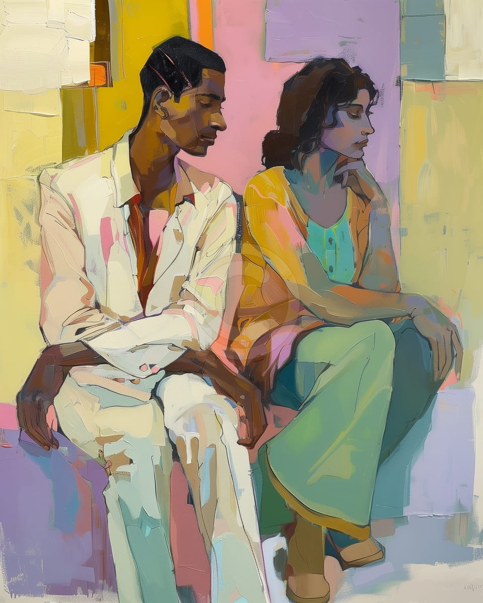 Hombre y Mujer Sentados en Silencio