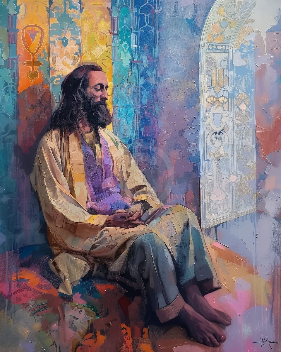 Hombre Meditando junto a la Vidriera