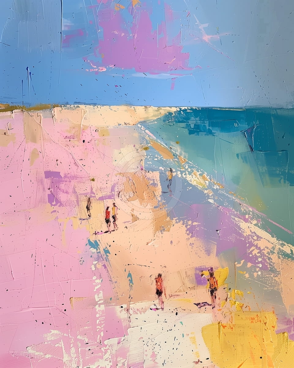 Abstract Beach with People by the Sea