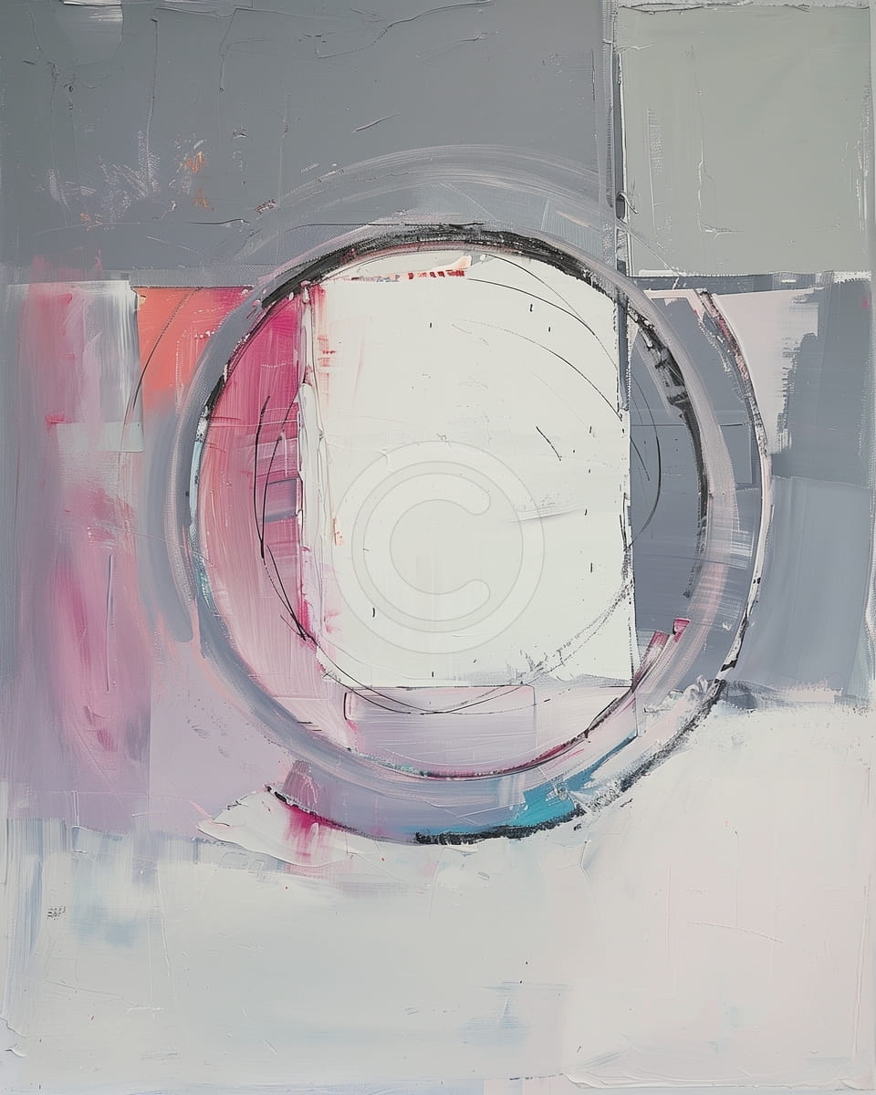 White Square Inside Grey and Pink Circle