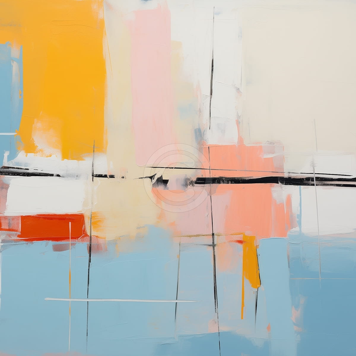 Pfirsich-, Gelbe und Blaue Blöcke mit Schwarzen und Weißen Linien