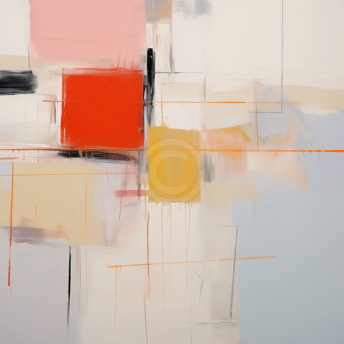 Rotes Quadrat mit Orangenen Linien und Sanften Blöcken