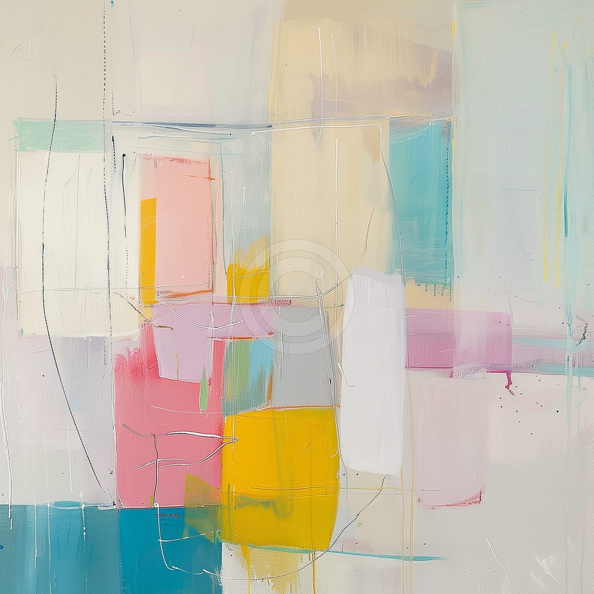 Gelbe, Rosa und Türkise Blöcke mit Feinen Weißen Linien