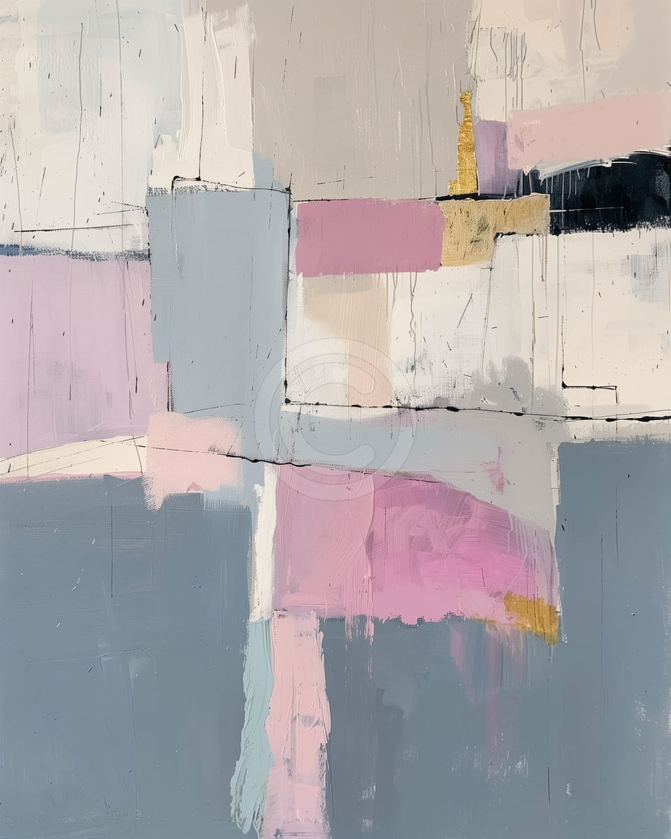 Blasses Graues Raster mit Rosa und Goldenen Akzenten