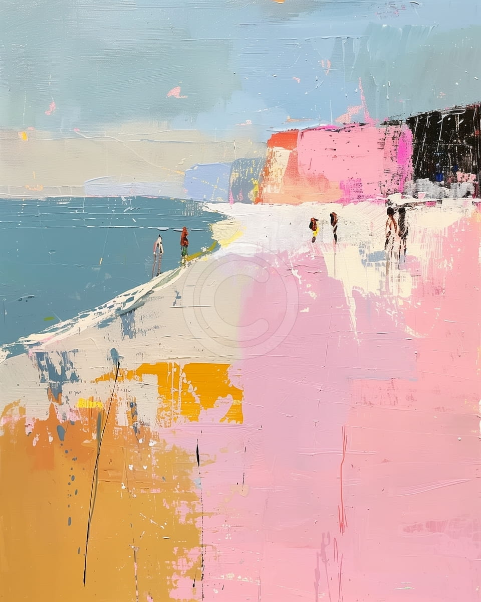 Plage avec falaises et promeneurs