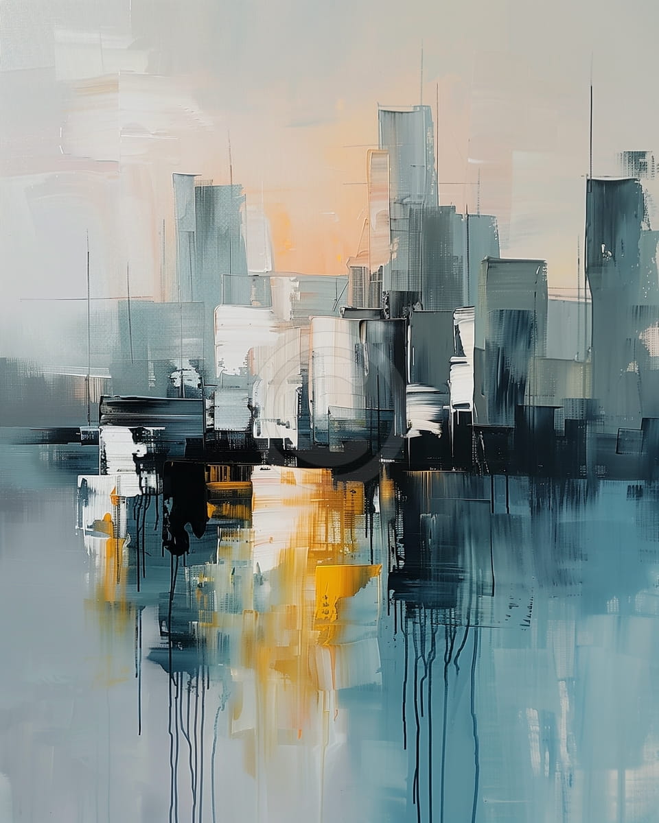 Abstrakte Skyline mit Blauen und Orangenen Spiegelungen