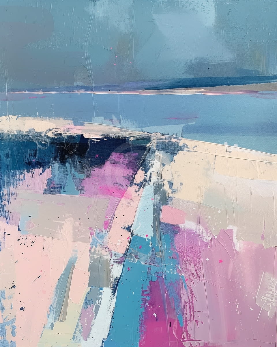 Abstract Coastline with Pink and Blue Hues