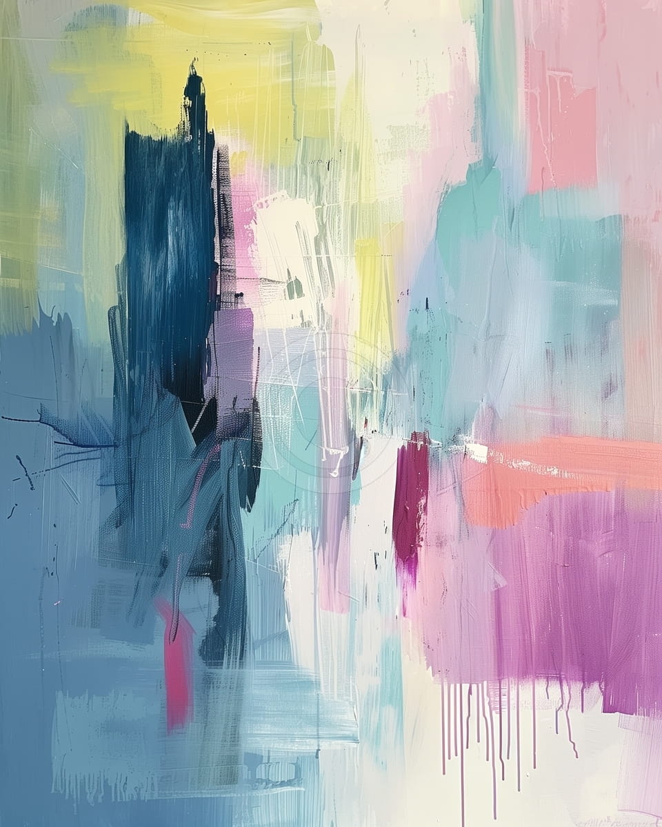 Pastel Layers with Drips and Bold Strokes