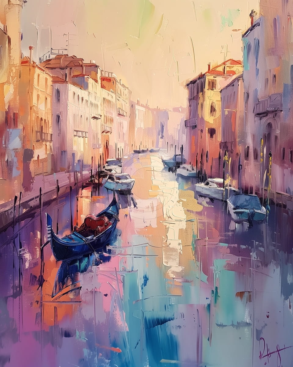 Góndola al atardecer en canal veneciano