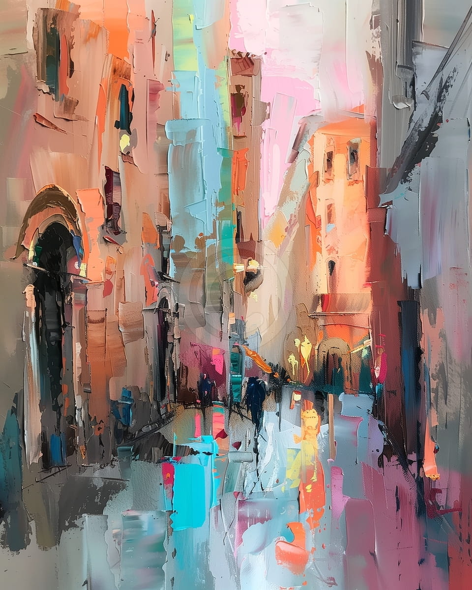 Evening Walk in a Colorful Old Town