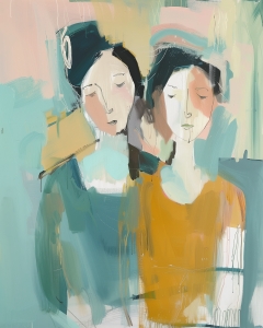 Deux femmes aux yeux ferm&eacute;s dans des couleurs abstraites