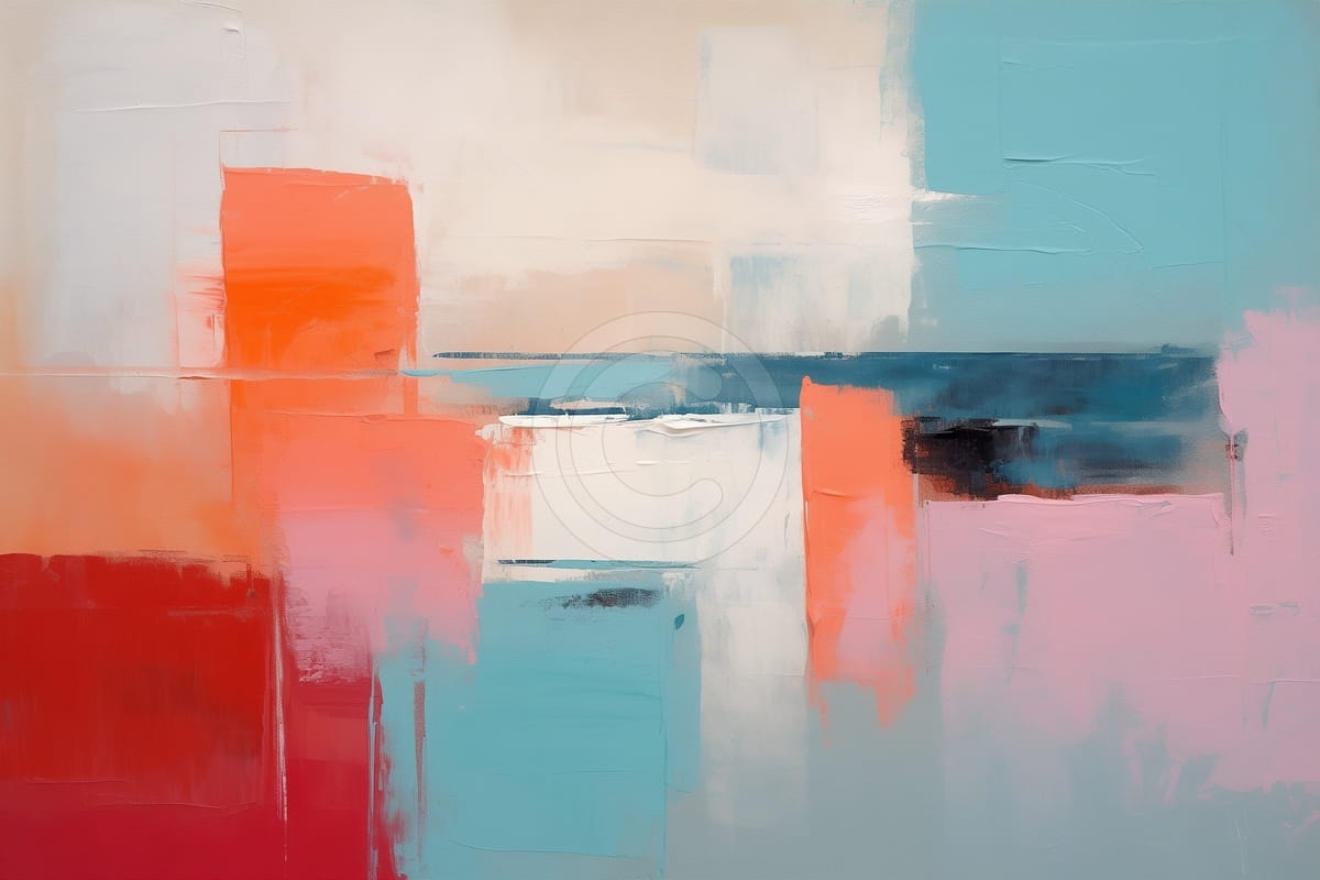  Korallen-, Blau- und Rosafarbene Blöcke auf Cremigem Hintergrund