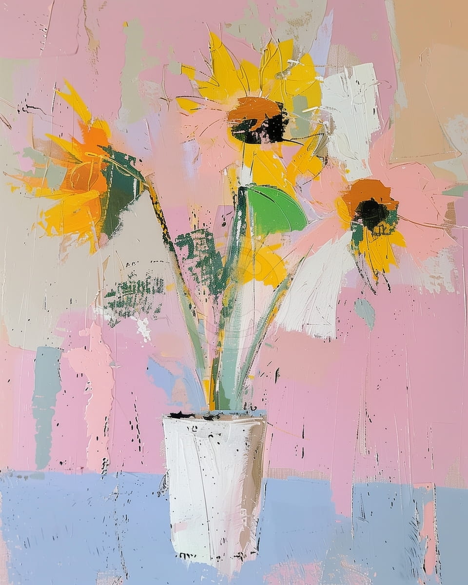 Three Sunflowers in a White Pot