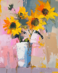 Sunflowers in a Painted Vase