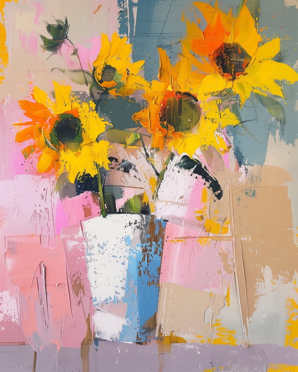 Sunflowers in a Painted Vase