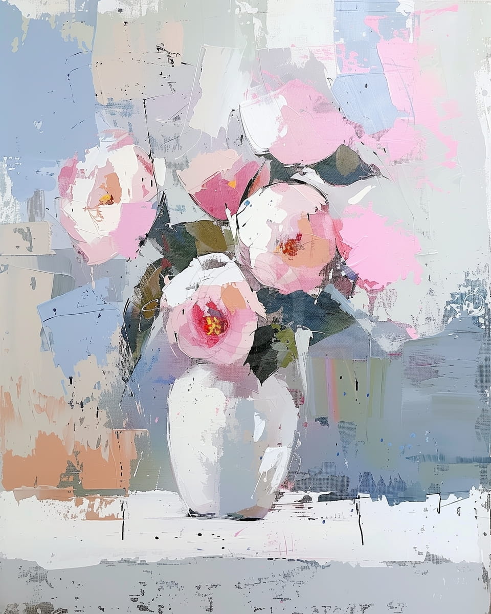 Pink Roses in a White Vase