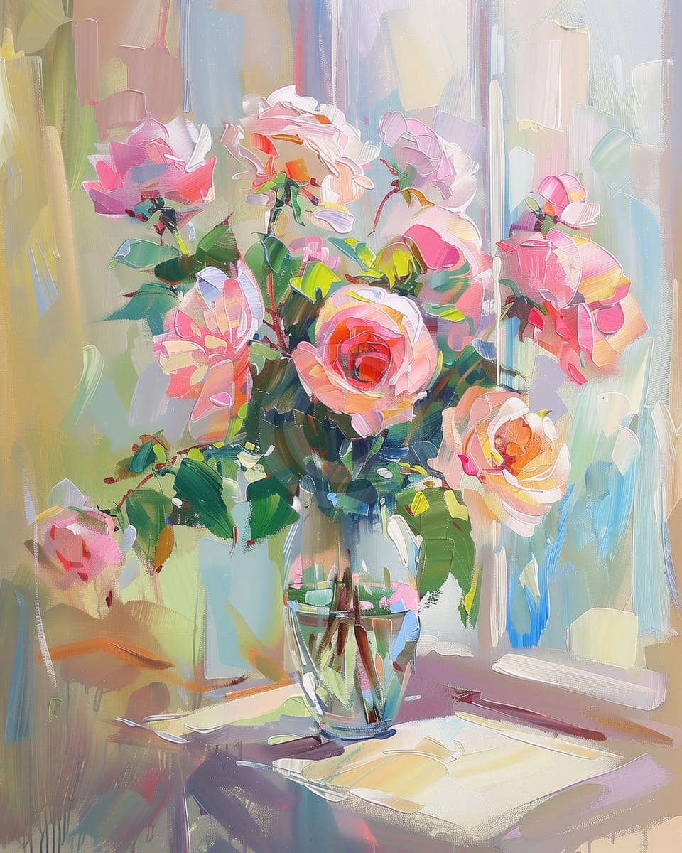 Rose rosa in un vaso di vetro