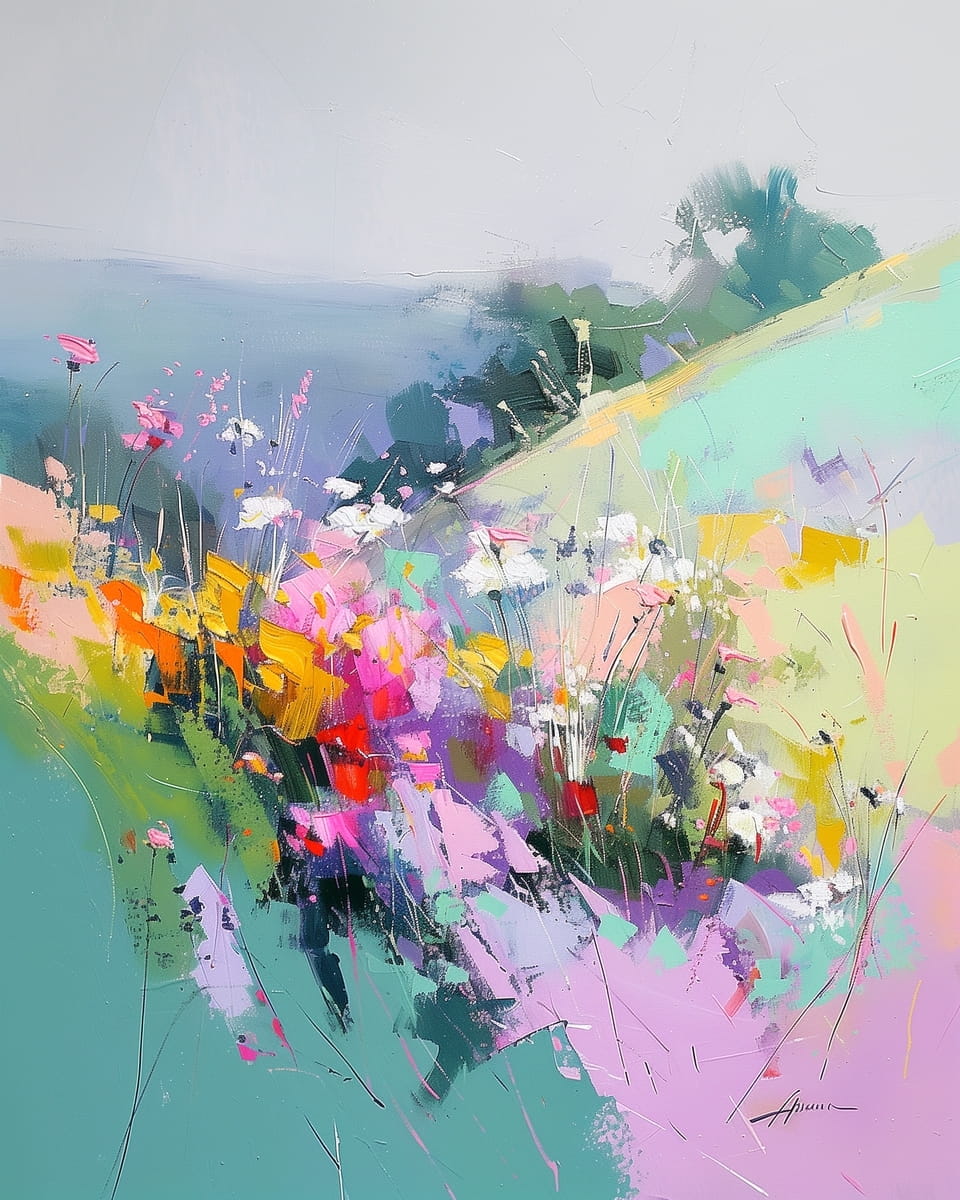 Fiori di campo colorati su una collina