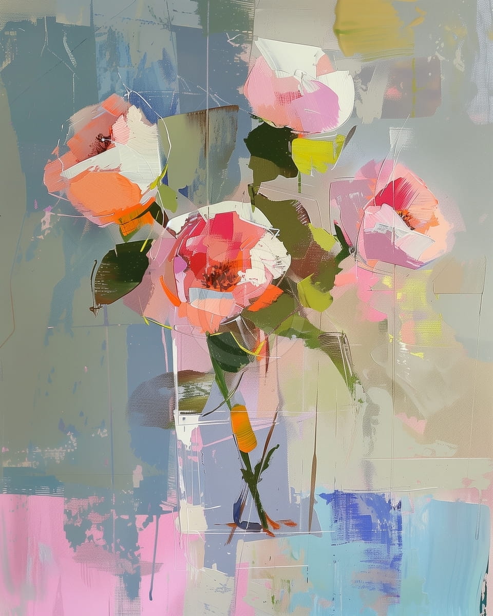 Vase fleuri en verre contemporain