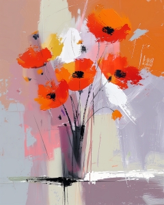 Fiori Rossi e Arancioni in un Vaso Scuro