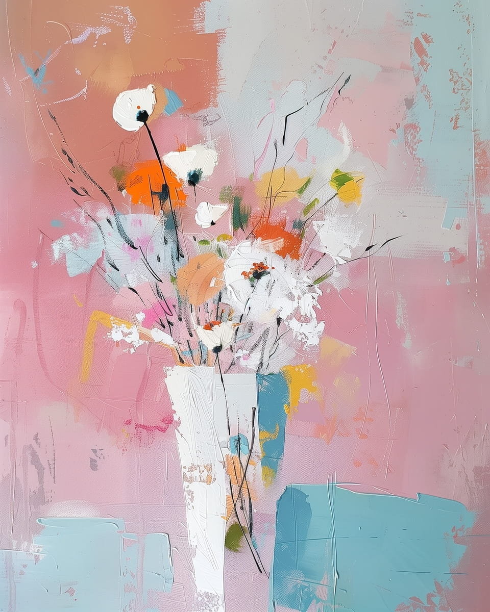 White and Orange Flowers on a Pink Background