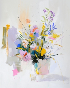 Ramo Colorido en un Florero Cuadrado