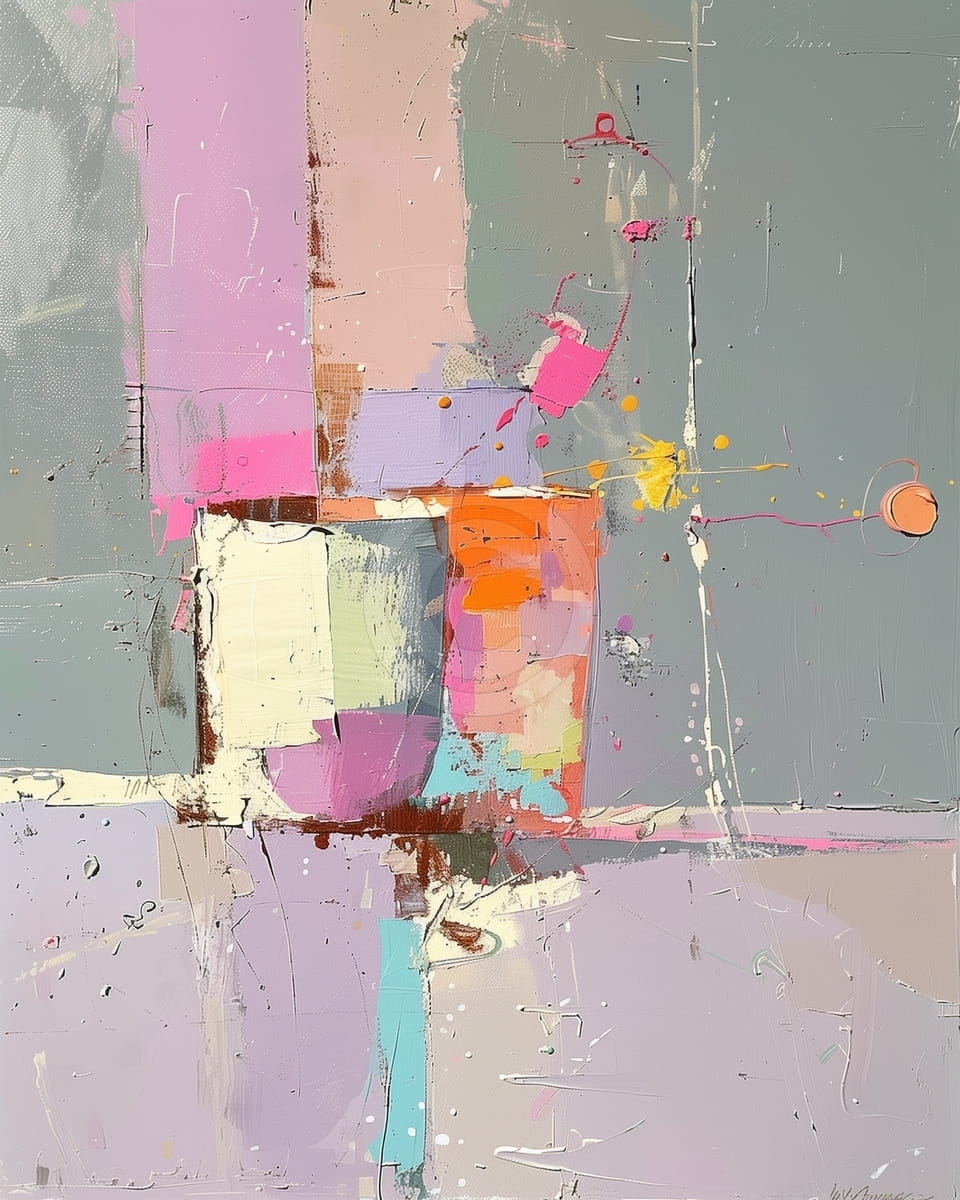 Abstract Composition with Pink and Grey