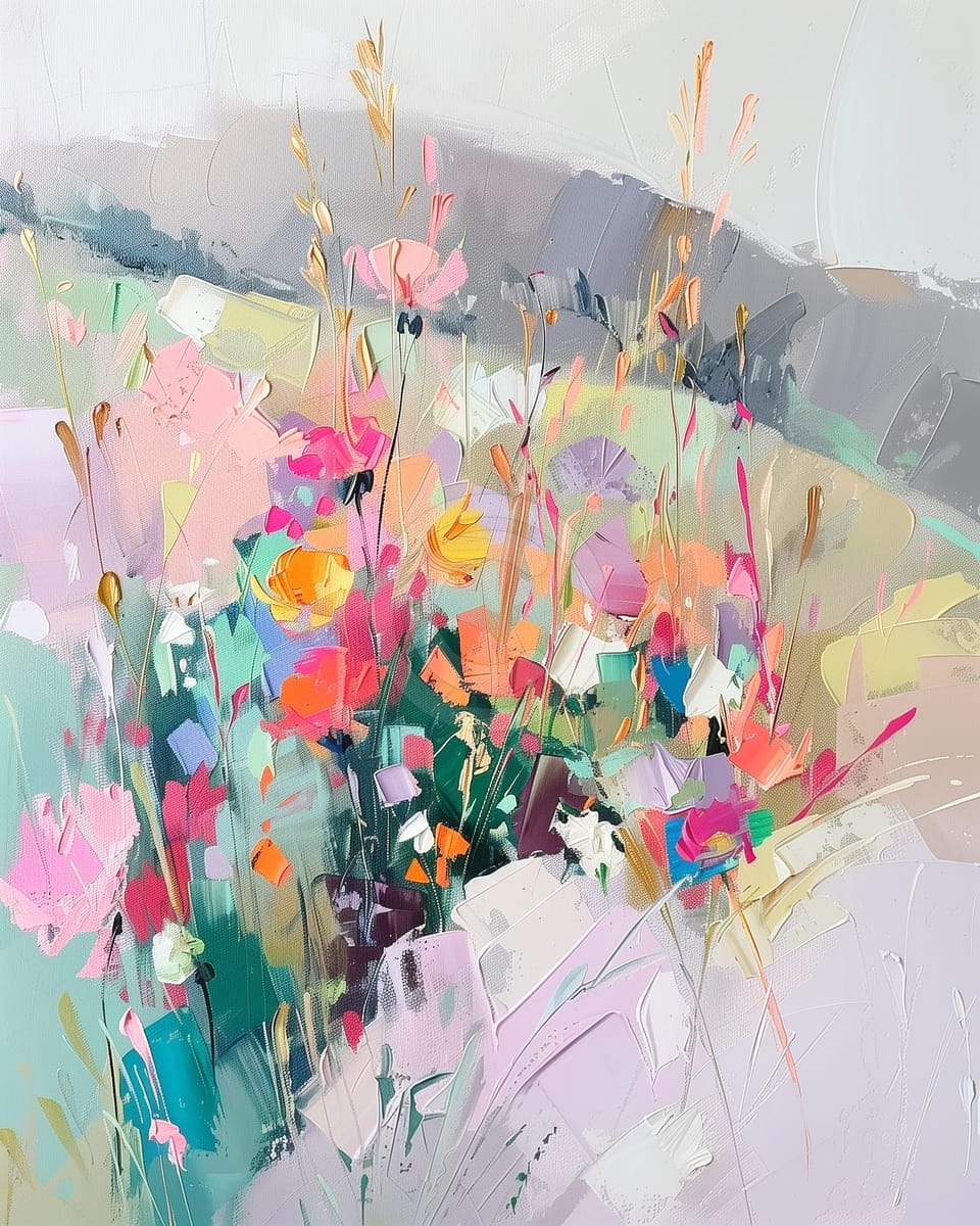 Fiori di campo colorati su una collina