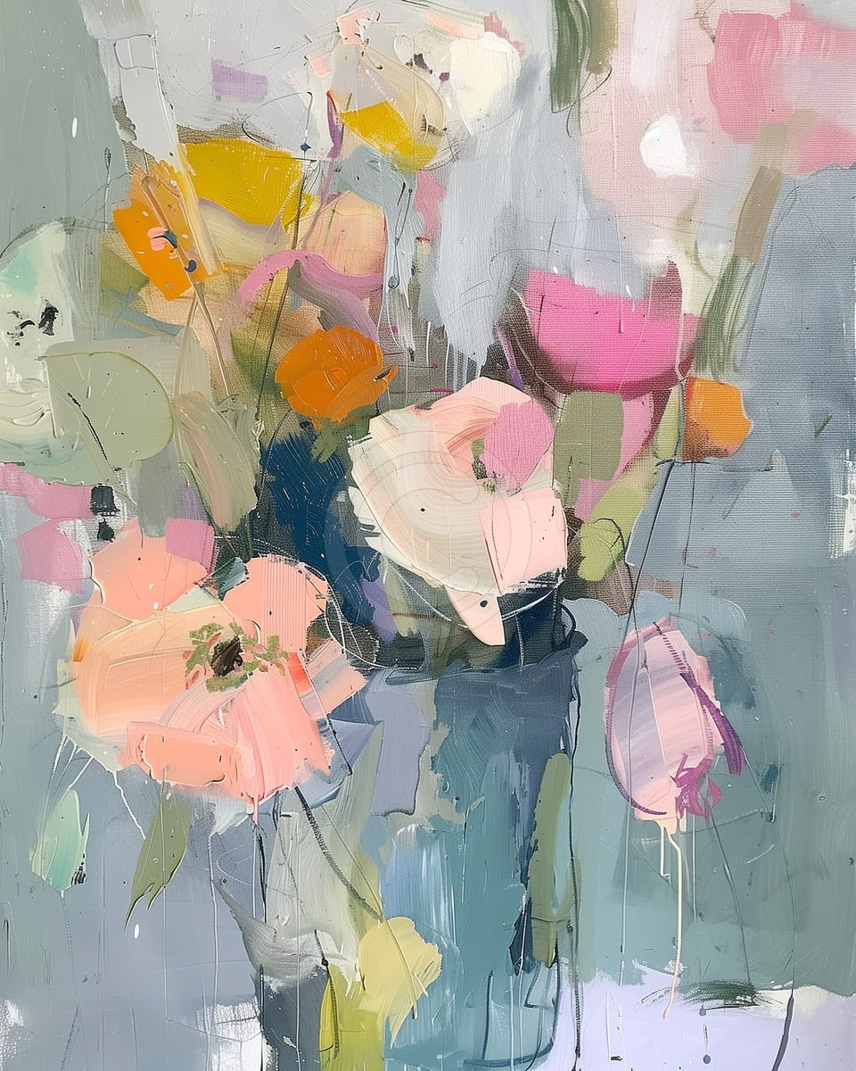 Bouquet abstrait dans un vase bleu