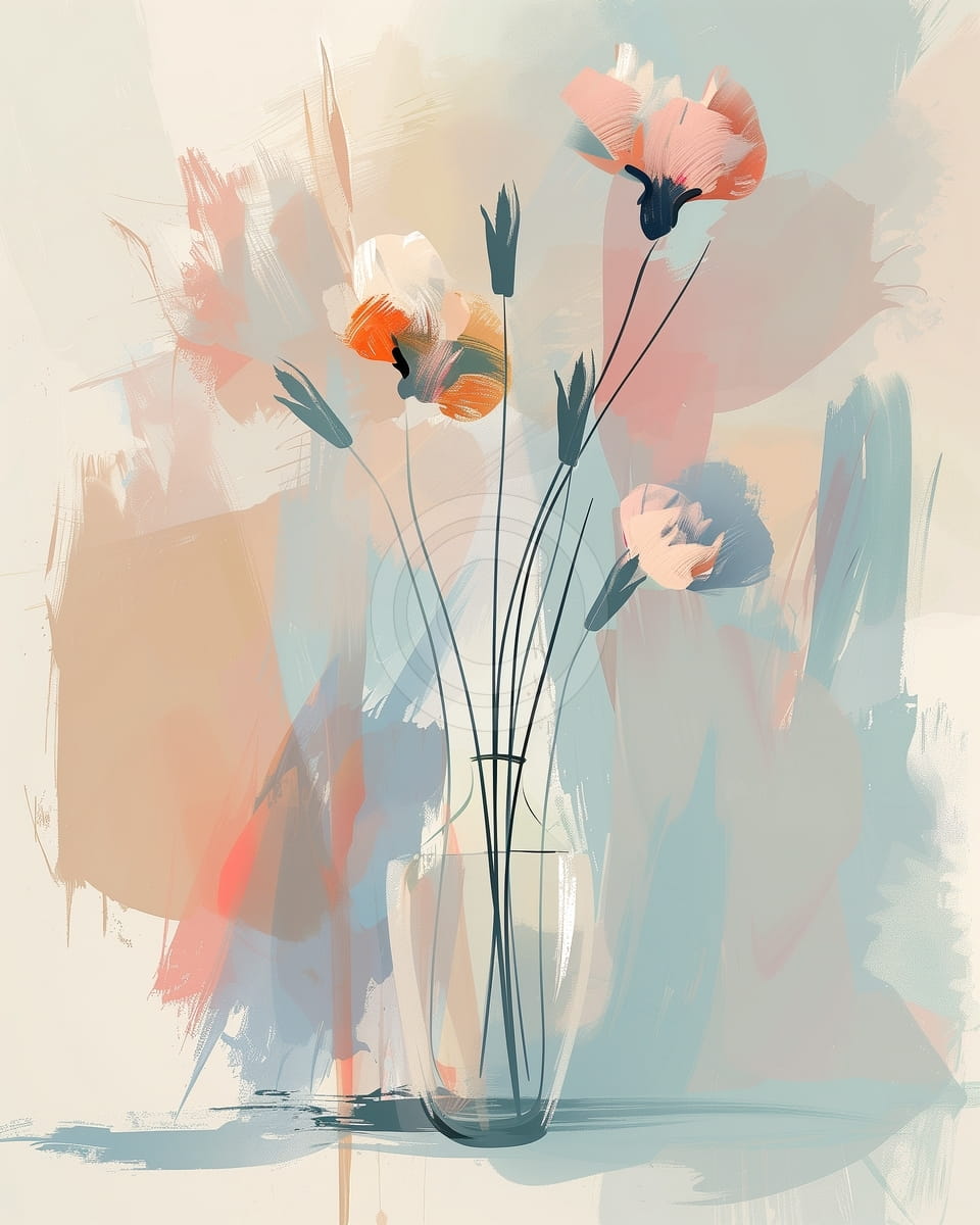 Stilvolle Mohnblumen in einer transparenten Vase