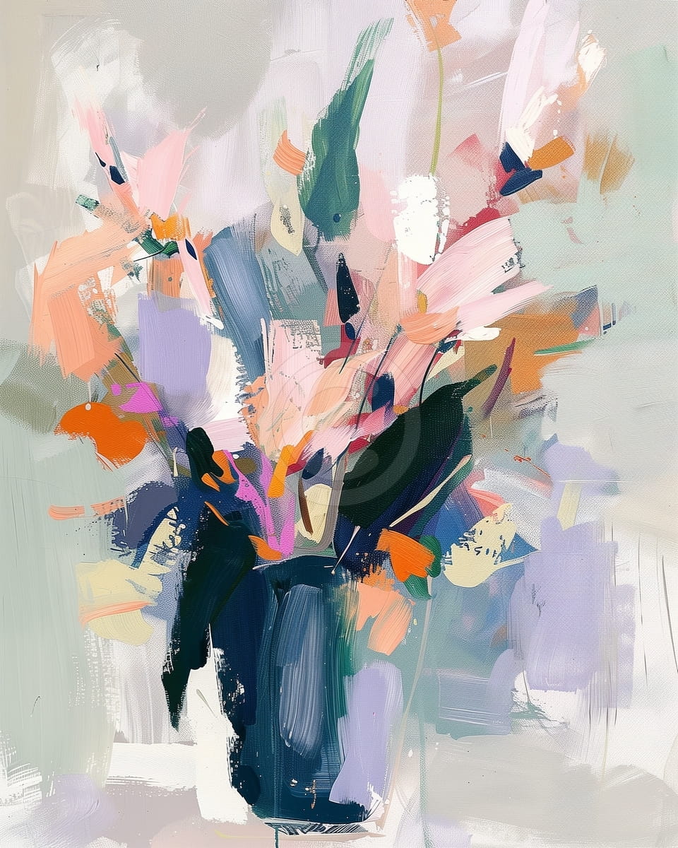 Abstract Bouquet in a Dark Vase