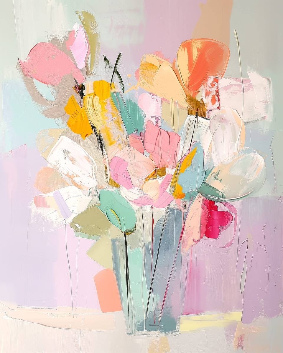 Colorful Tulips in a Tall Vase