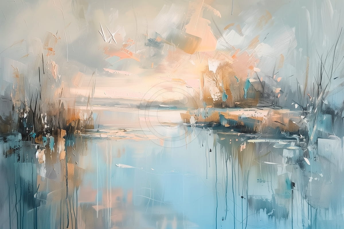 Abstract Lake with Trees at Sunrise